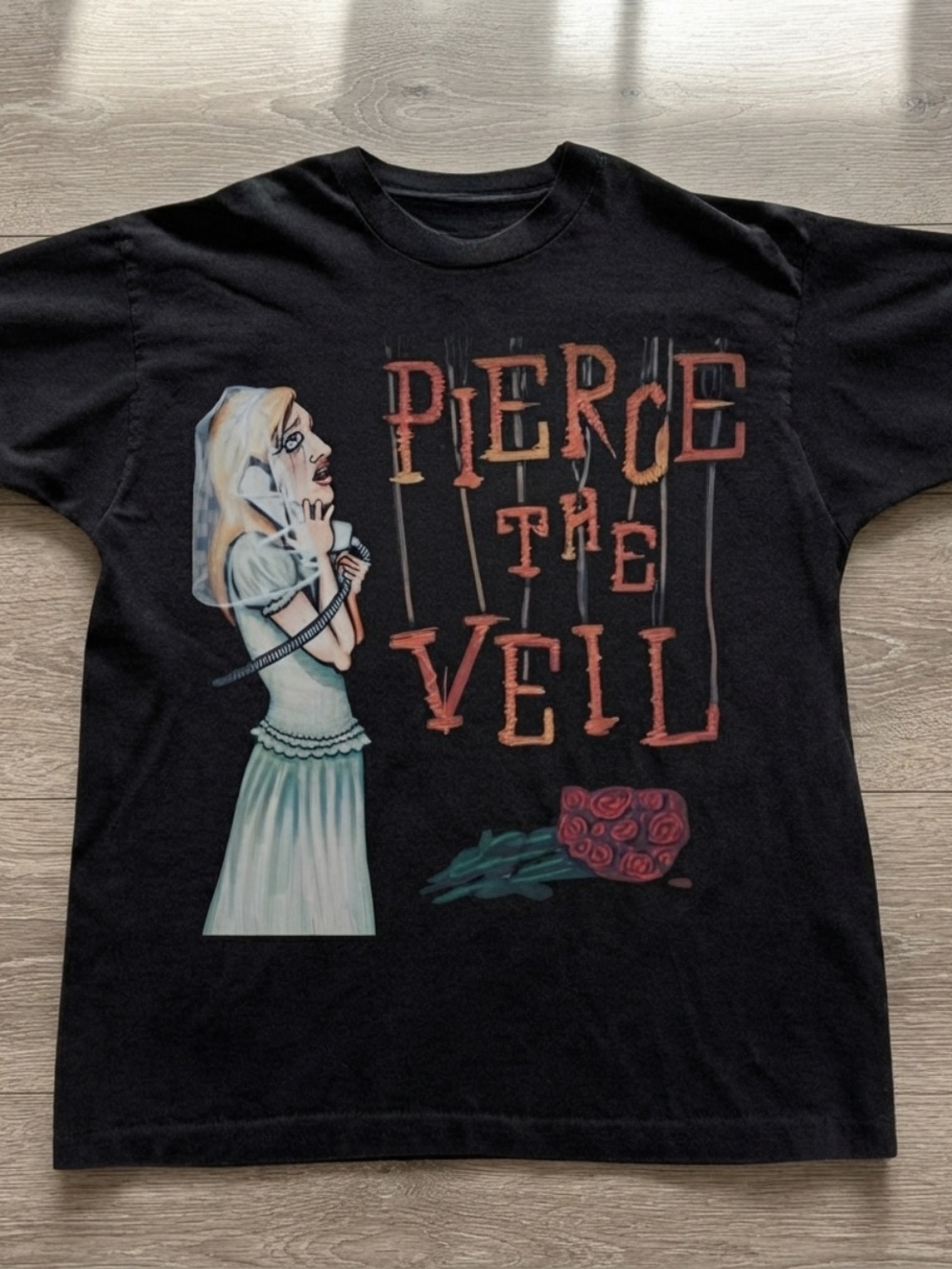 Gildan Black Pierce The Veil Graphic Tee with Bride Illustration
